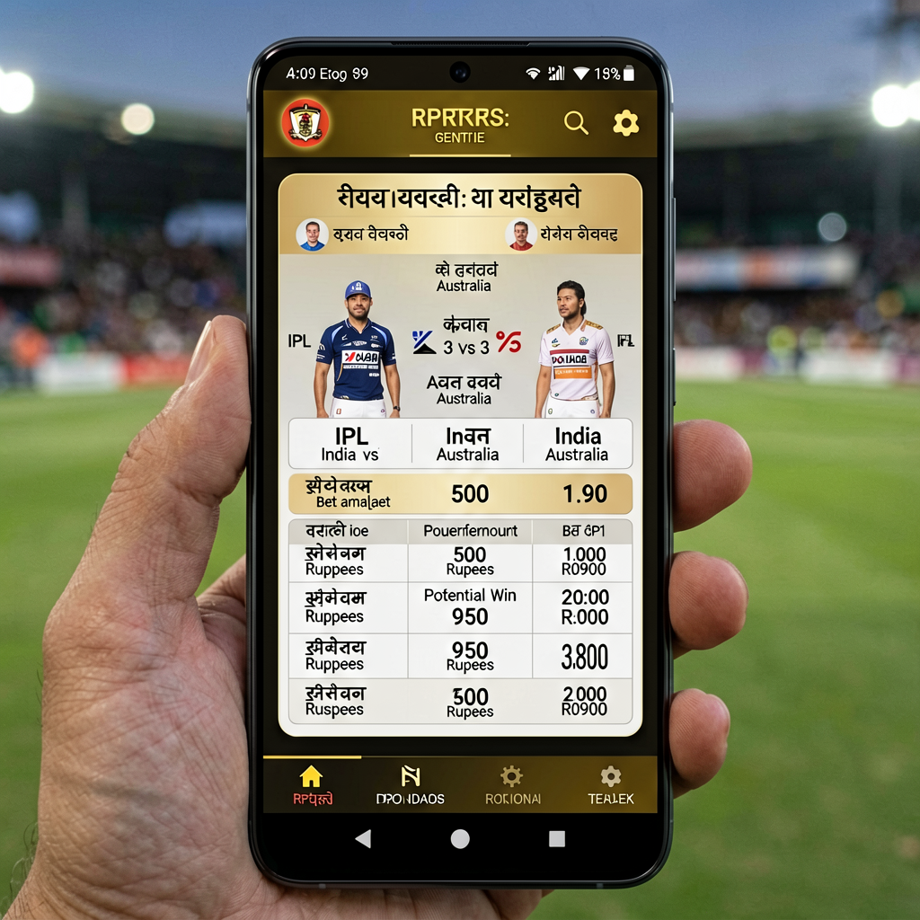Cricket betting slip on RS9 Bet app with IPL match odds